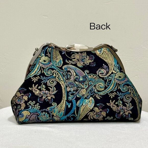 One Of A Kind! Unique Cowhide Embroidered Floral Print Handmade Metal Frame Bag - Picture 7 of 16